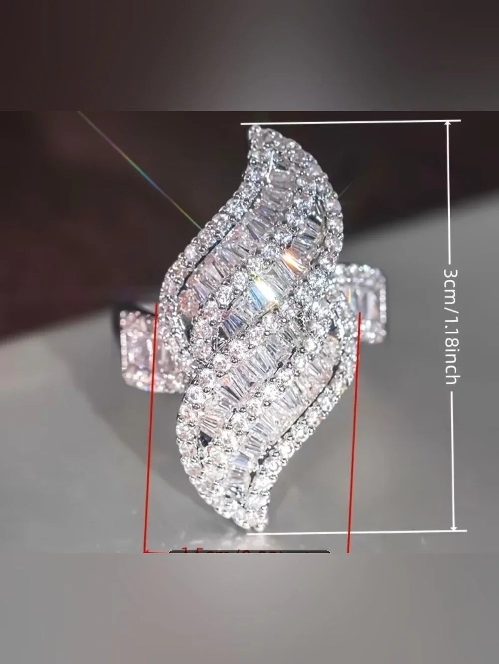 $8 Each Or Bundle 5/$20 Sparkling Silver Crystal Leaf Statement Ring Size 7